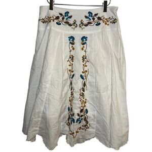 Embroidered White Maxi Skirt Size 5 Floral Boho Cottage Fairy Peasant Coachella